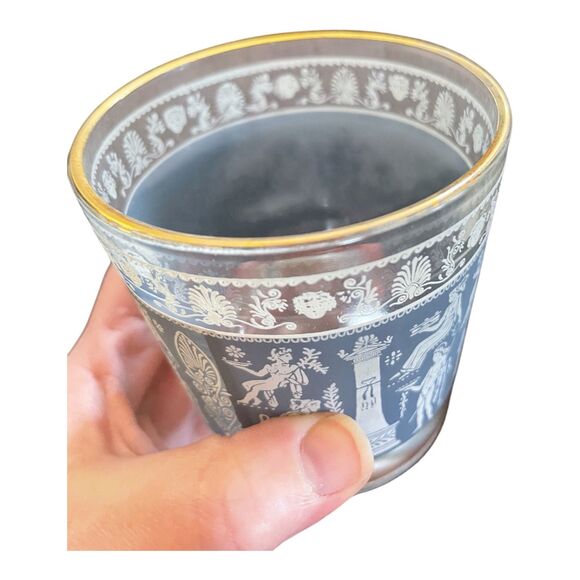 Pair of Midcentury Jeanette Glass Hellenic Style Rocks Glasses Wedgwood Blue - Picture 6 of 8